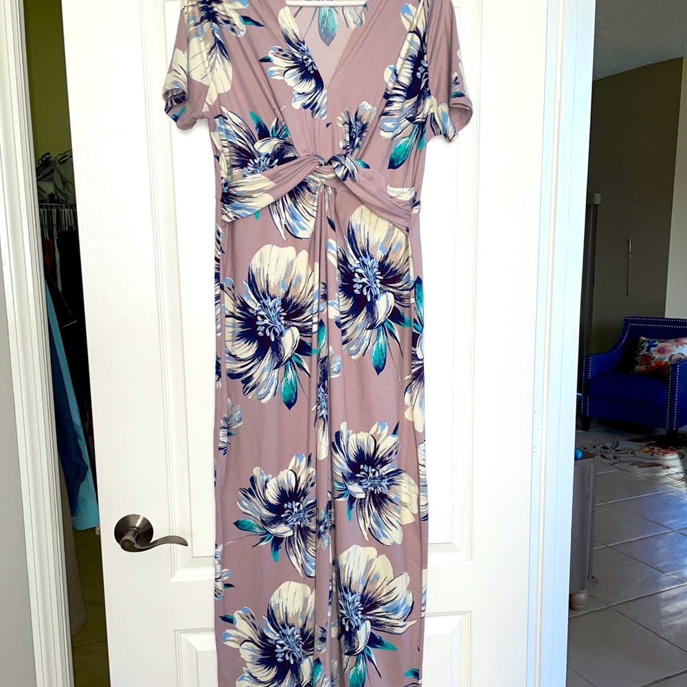 Long floral dress(lavender, teal,dark light blues)